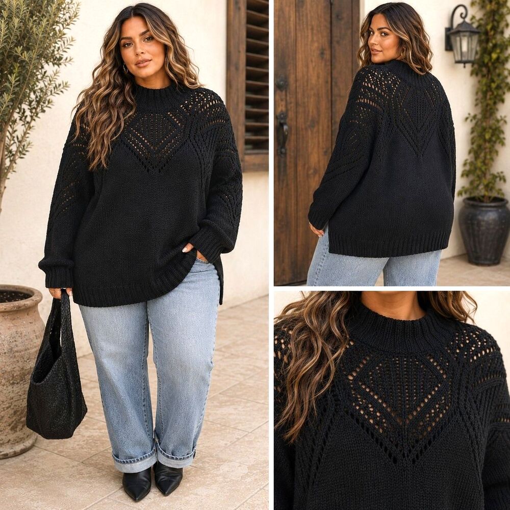 Torrid 5X Black Cozy Gothic Chunky Knit Sweater Oversized Minimalist Cabincore